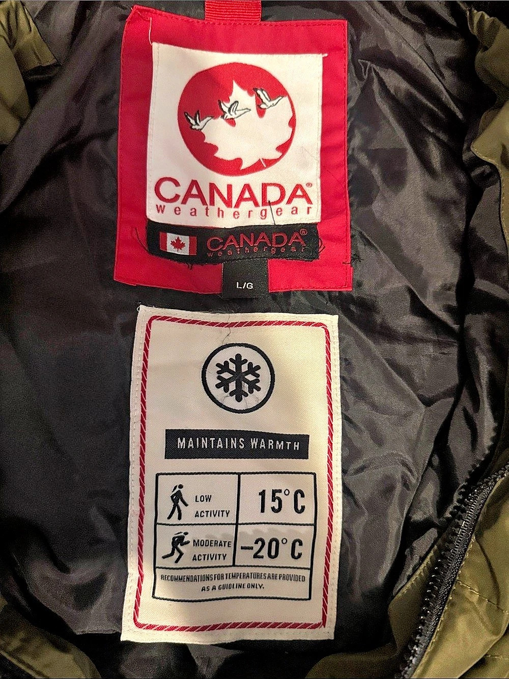 Women’s Canada Weather Gear Hooded Puffer Jacket Green Black Size Large - Picture 3 of 6